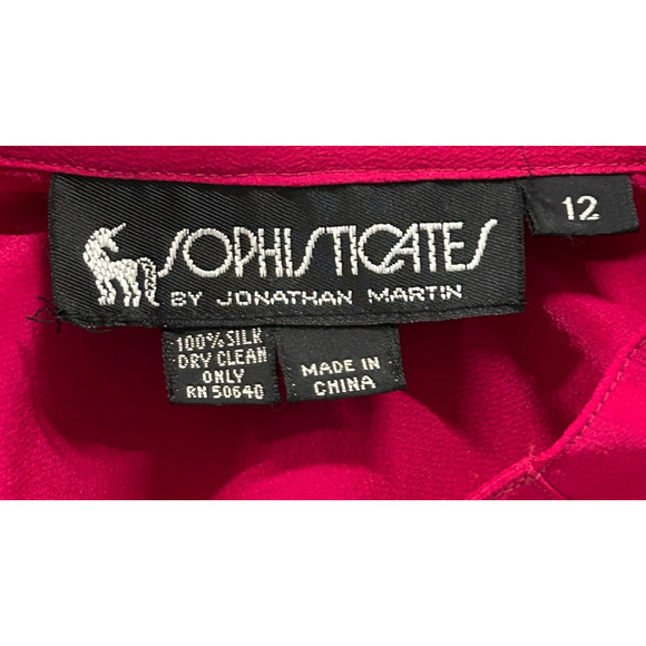 Sophisticate Jonathan Martin Top Womens 12 Pink Red Silk Button Up Y2K NWT - Picture 8 of 10